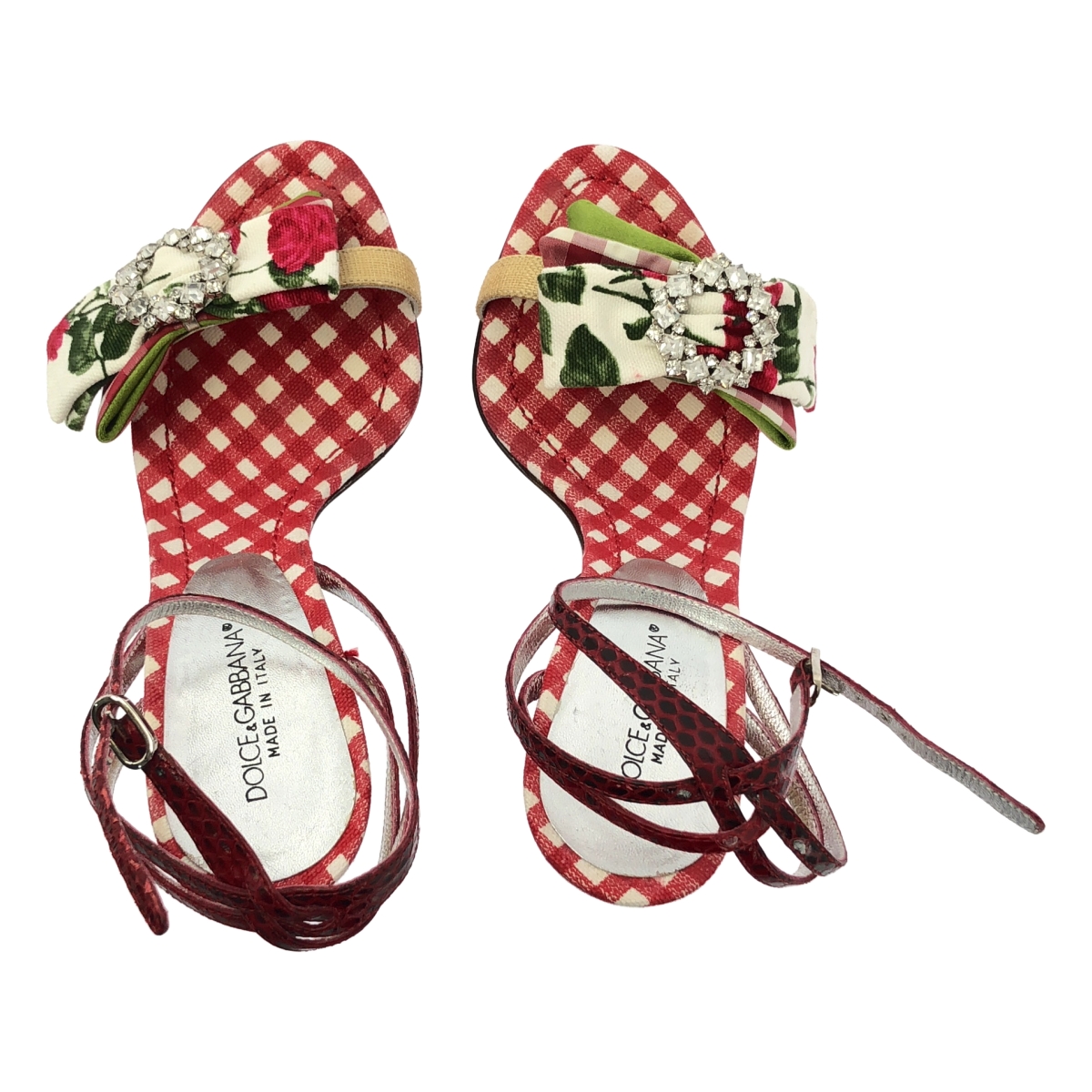 DOLCE＆GABBANA / ドルチェ＆ガッバーナドルガバ ギンガムチェック ビジュー ヒール サンダル