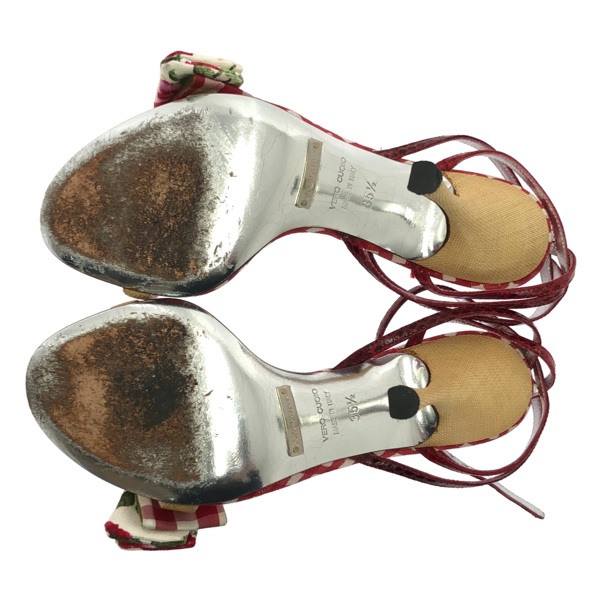 DOLCE＆GABBANA / ドルチェ＆ガッバーナドルガバ ギンガムチェック ビジュー ヒール サンダル