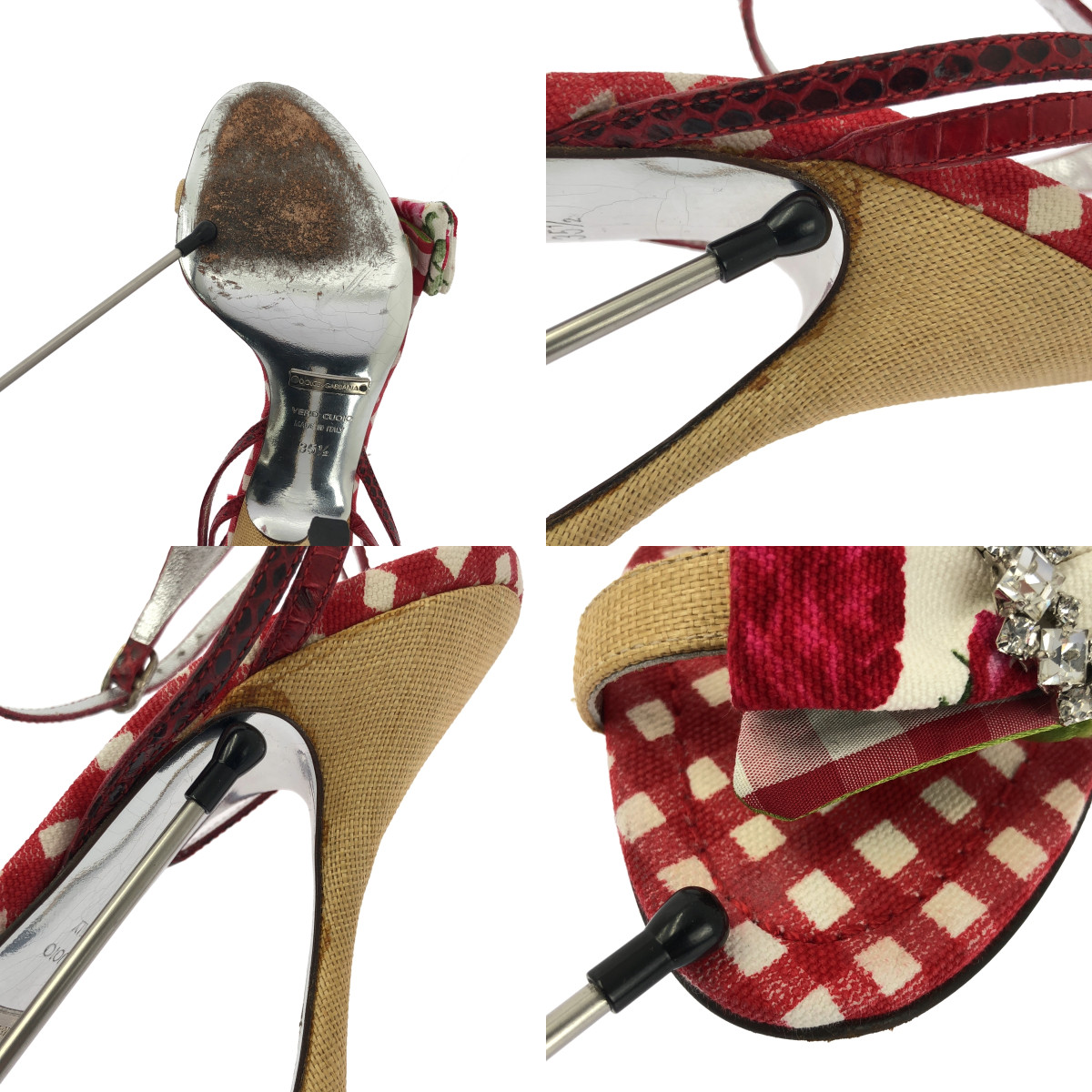 DOLCE＆GABBANA / ドルチェ＆ガッバーナドルガバ ギンガムチェック ビジュー ヒール サンダル