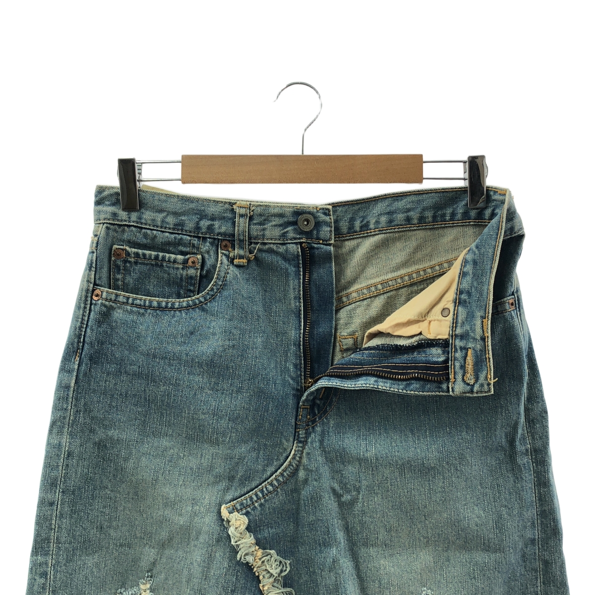 JUNYA WATANABE MAN PINK / ジュンヤワタナベマンピンク ダメージ加工 ウォッシュドデニム スカート