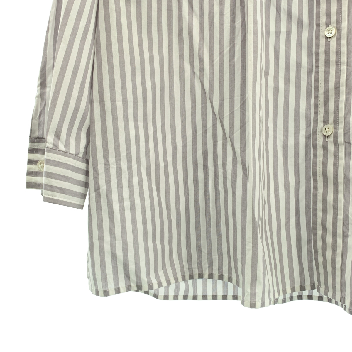 KUON / クオン Reversible Pleated Shirt ストライプ リバーシブル プリーツ バンドカラーシャツ