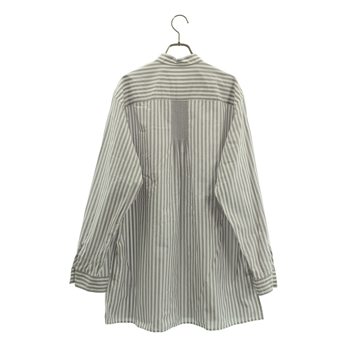 KUON / クオン Reversible Pleated Shirt ストライプ リバーシブル プリーツ バンドカラーシャツ