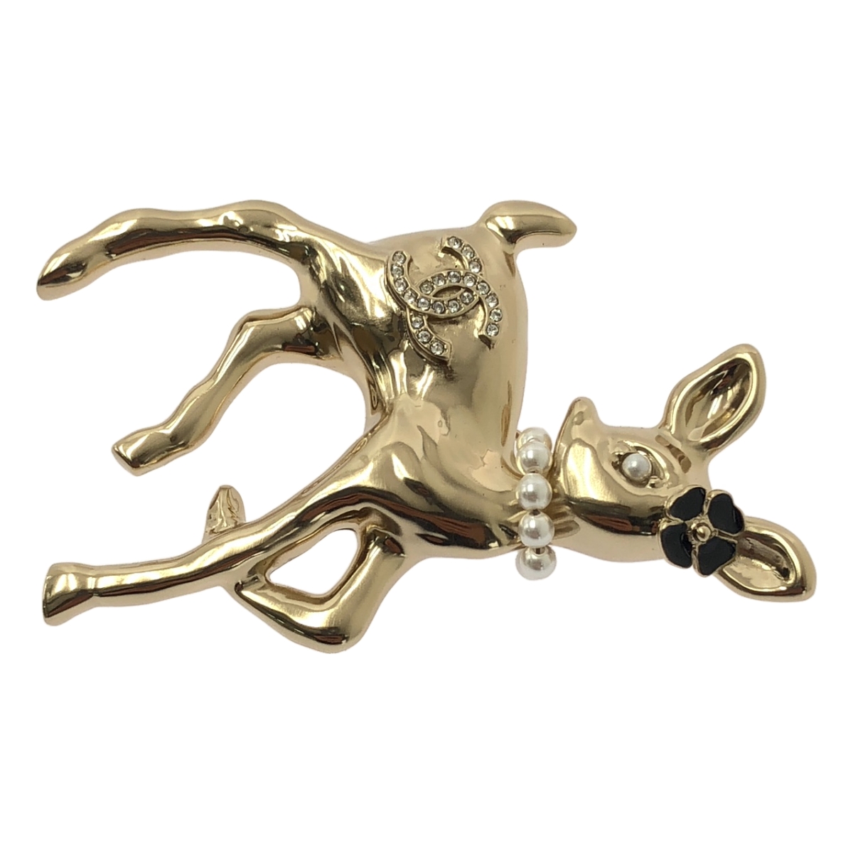 CHANEL / シャネル ABF295 ココマーク バンビ ラインストーン フェイクパール装飾 ブローチ