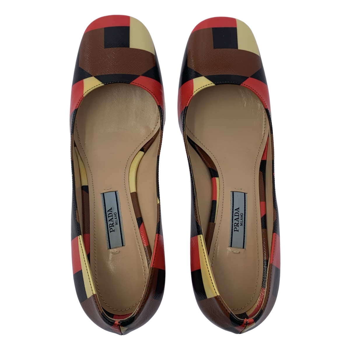 PRADA / プラダ 幾何学模様 チャンキーヒール パンプス