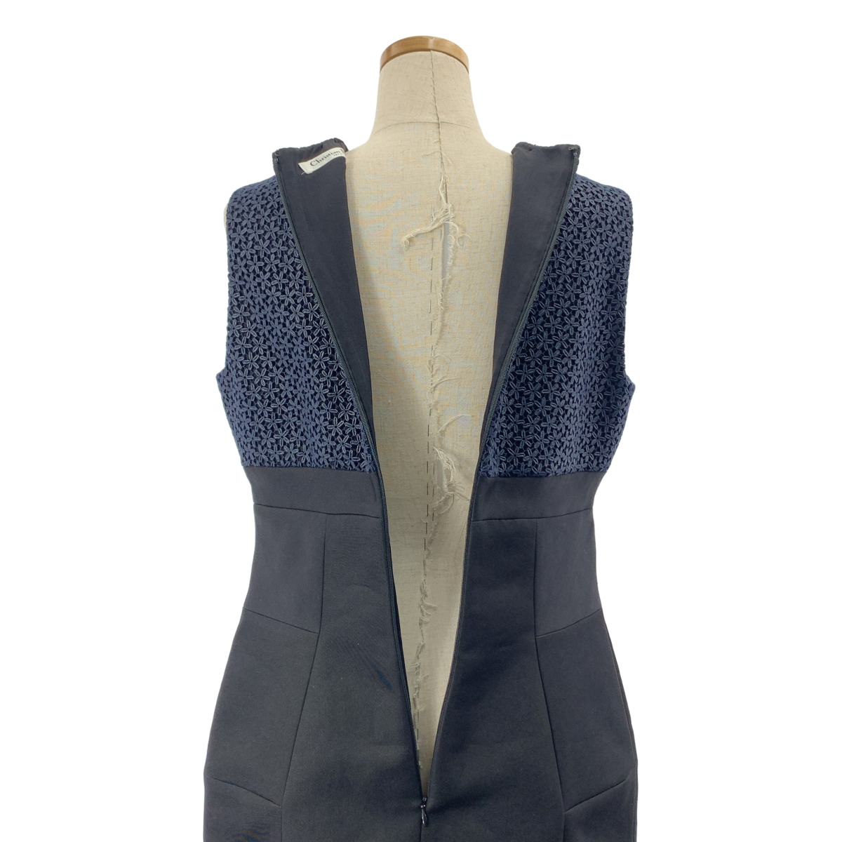 Christian Dior / クリスチャンディオール フラワーレース バックジップ ノースリーブ ドレス ワンピース / 総裏地