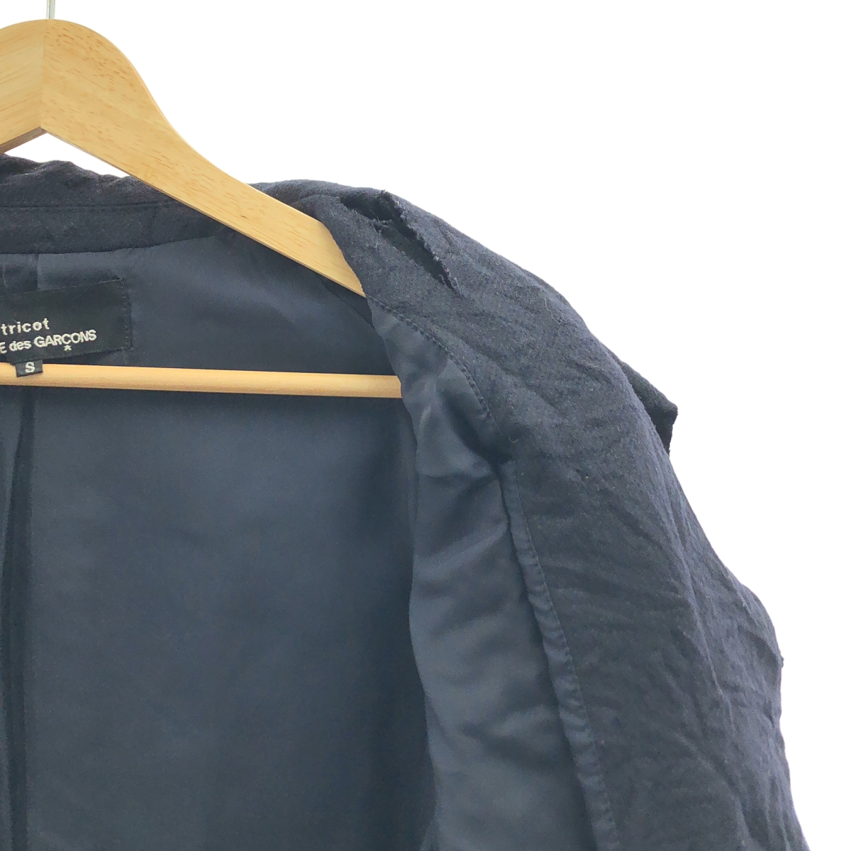 tricot COMME des GARCONS / トリココムデギャルソン シワ加工 ウール カットオフ ボタンレス ジャケット