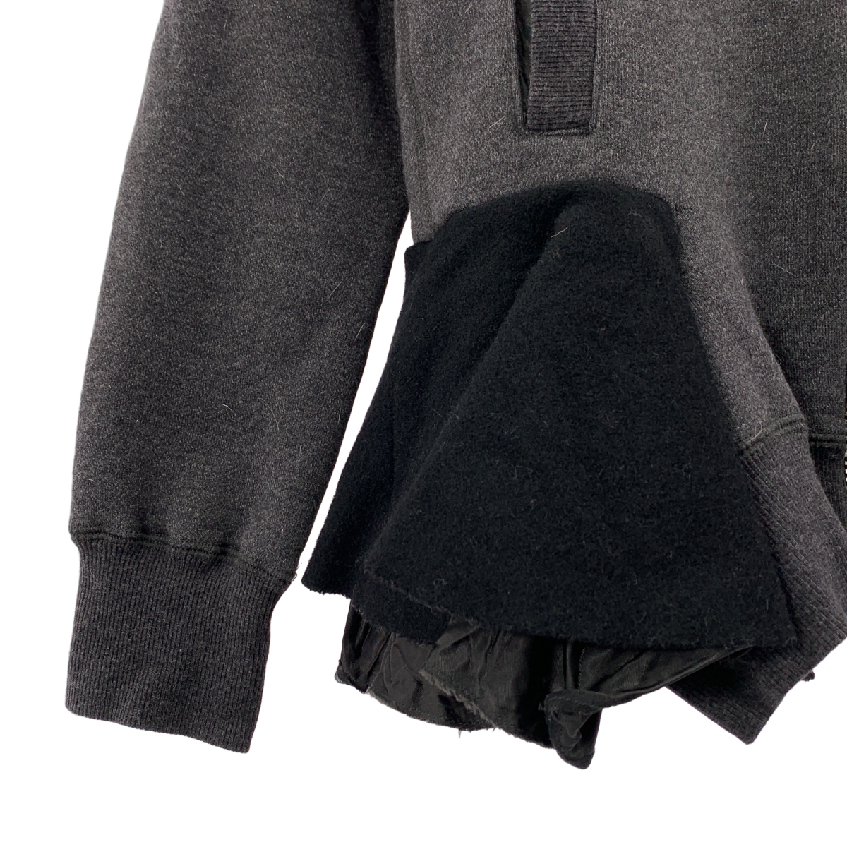 sacai / サカイ ウール混 異素材ドッキング フリル ジップアップ スウェットパーカー
