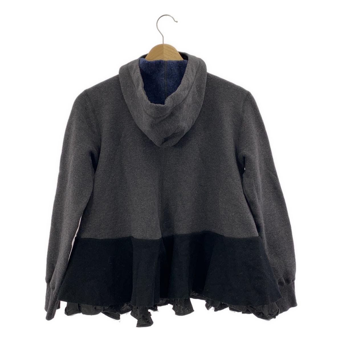 sacai / サカイ ウール混 異素材ドッキング フリル ジップアップ スウェットパーカー