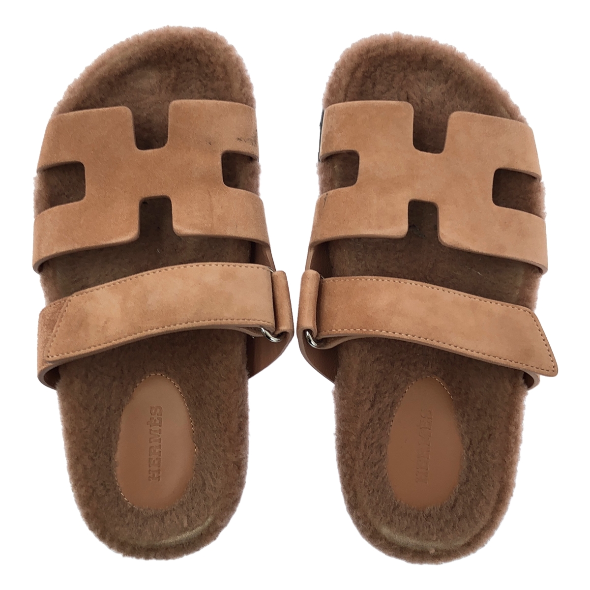 HERMES / エルメス シプレ / ムートン スエードレザー Hモチーフ ボア ストラップ サンダル