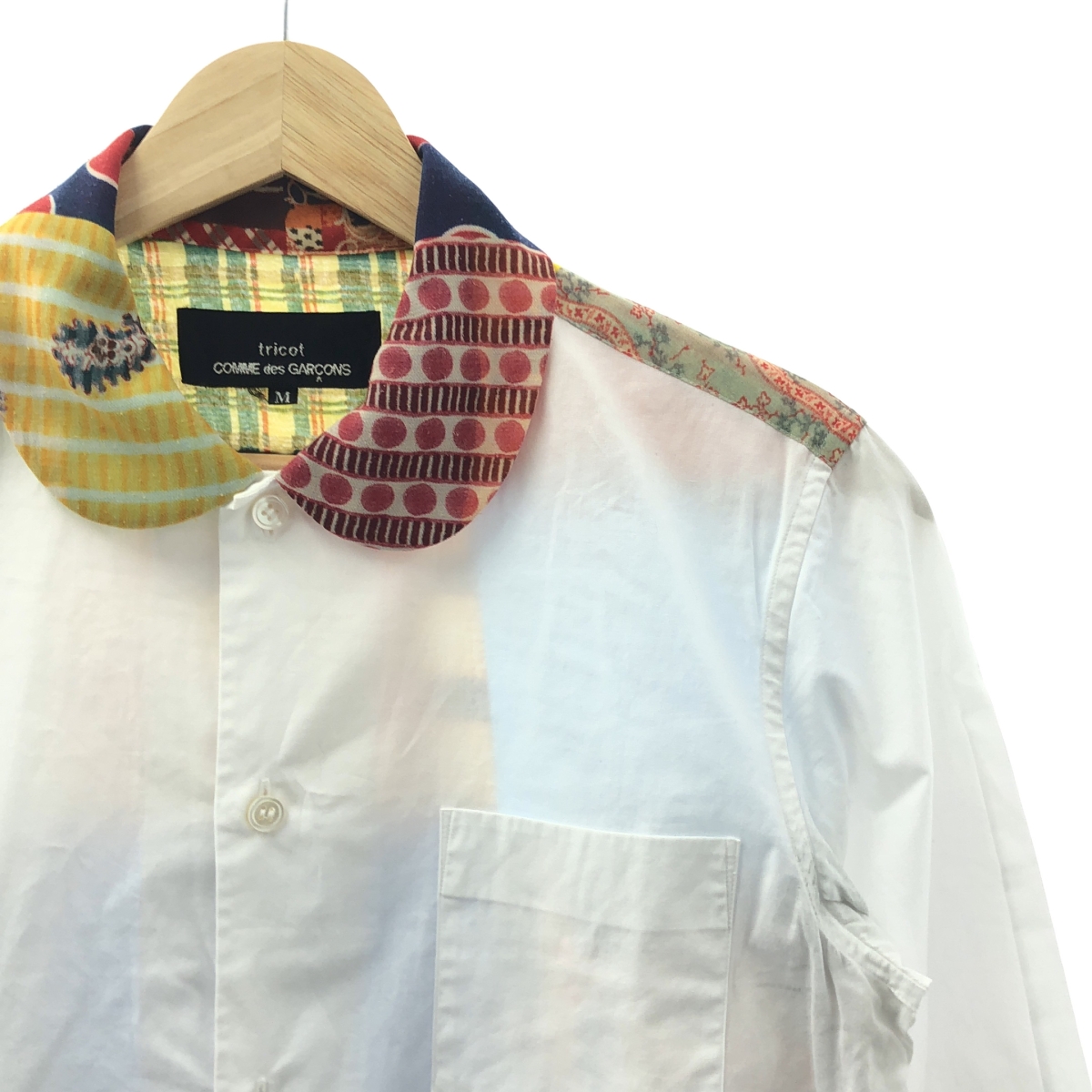 tricot COMME des GARCONS / トリココムデギャルソン 異素材 切替 丸襟 パッチワーク シャツ ブラウス