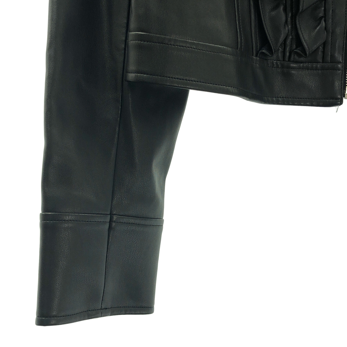 Rene / ルネ エコレザー フリル ノーカラージャケット