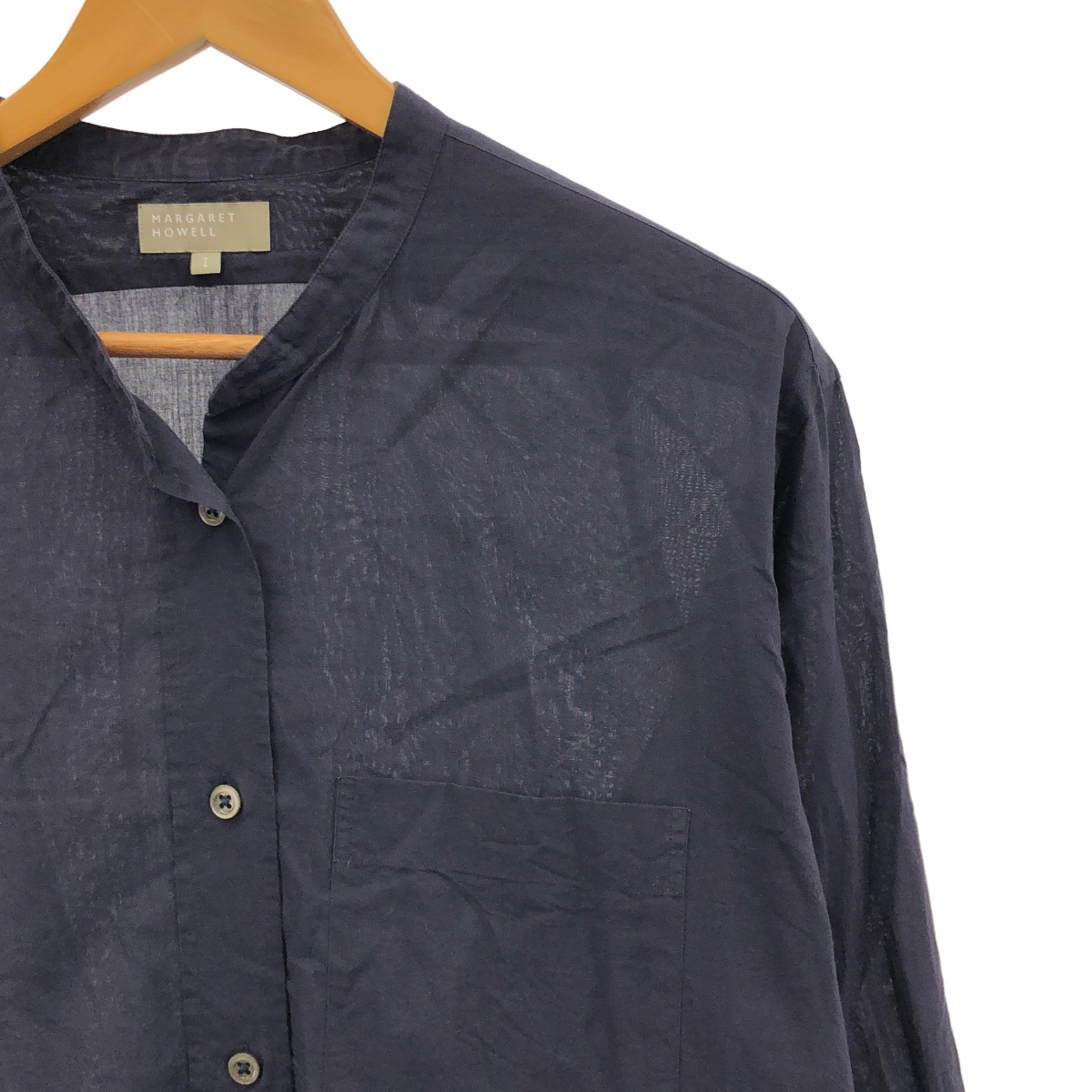 MARGARET HOWELL / マーガレットハウエル コットン バンドカラー ロング シャツ