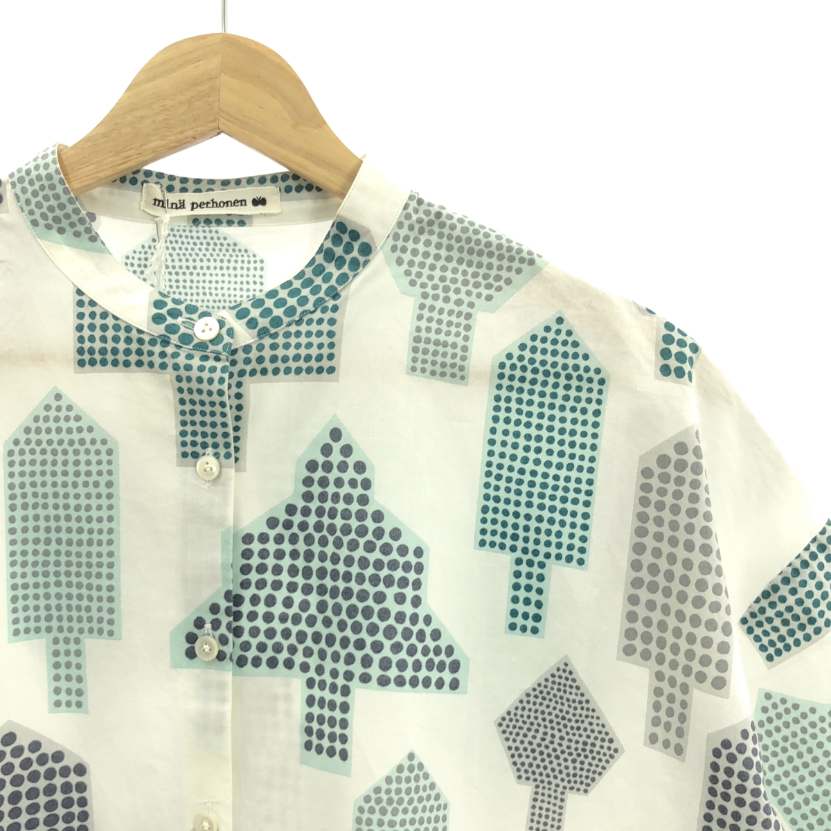 mina perhonen / ミナペルホネン puuhua プーフア 総柄 バンドカラー シャツ