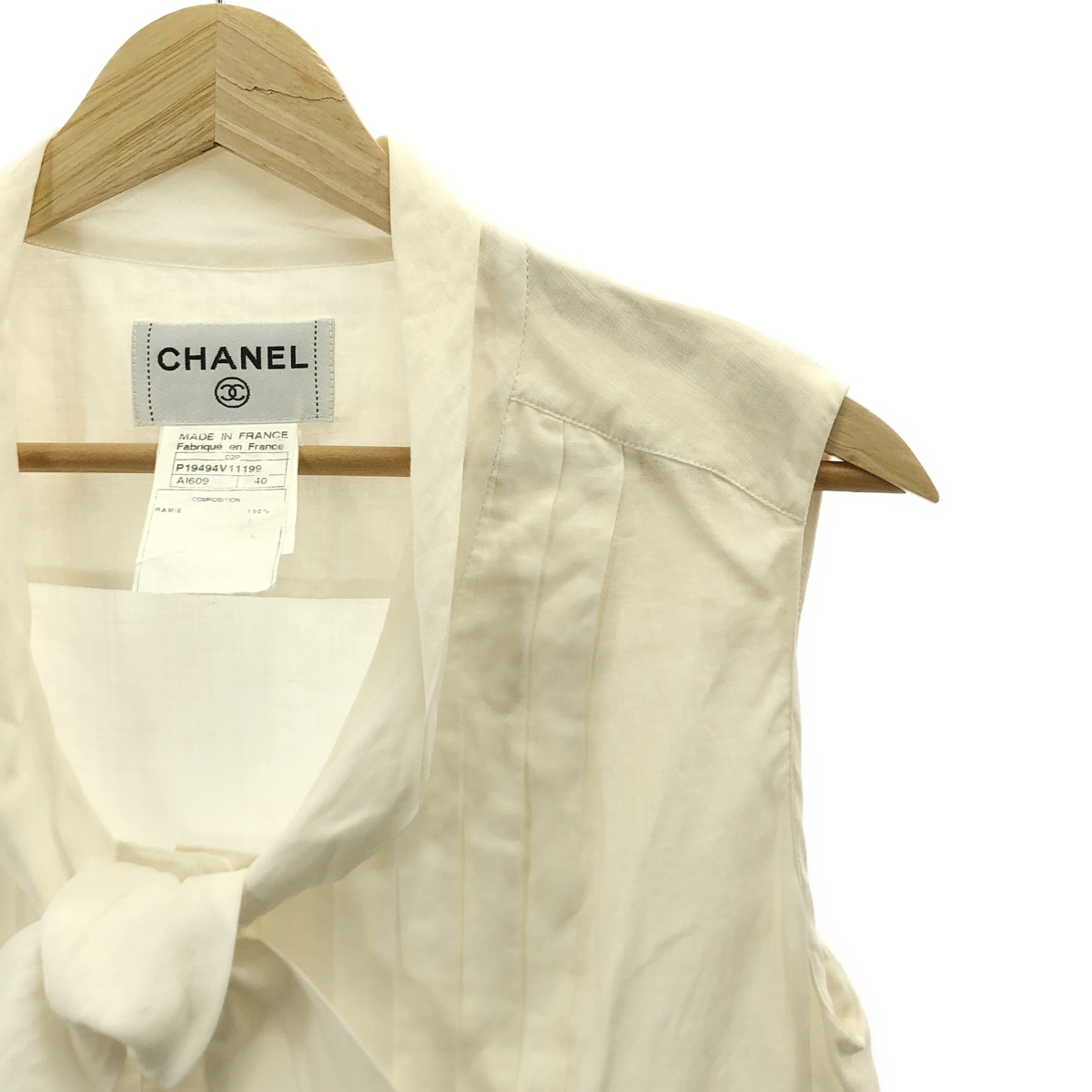 CHANEL / シャネル ラミー プリーツ  タイ ノースリーブ シャツ