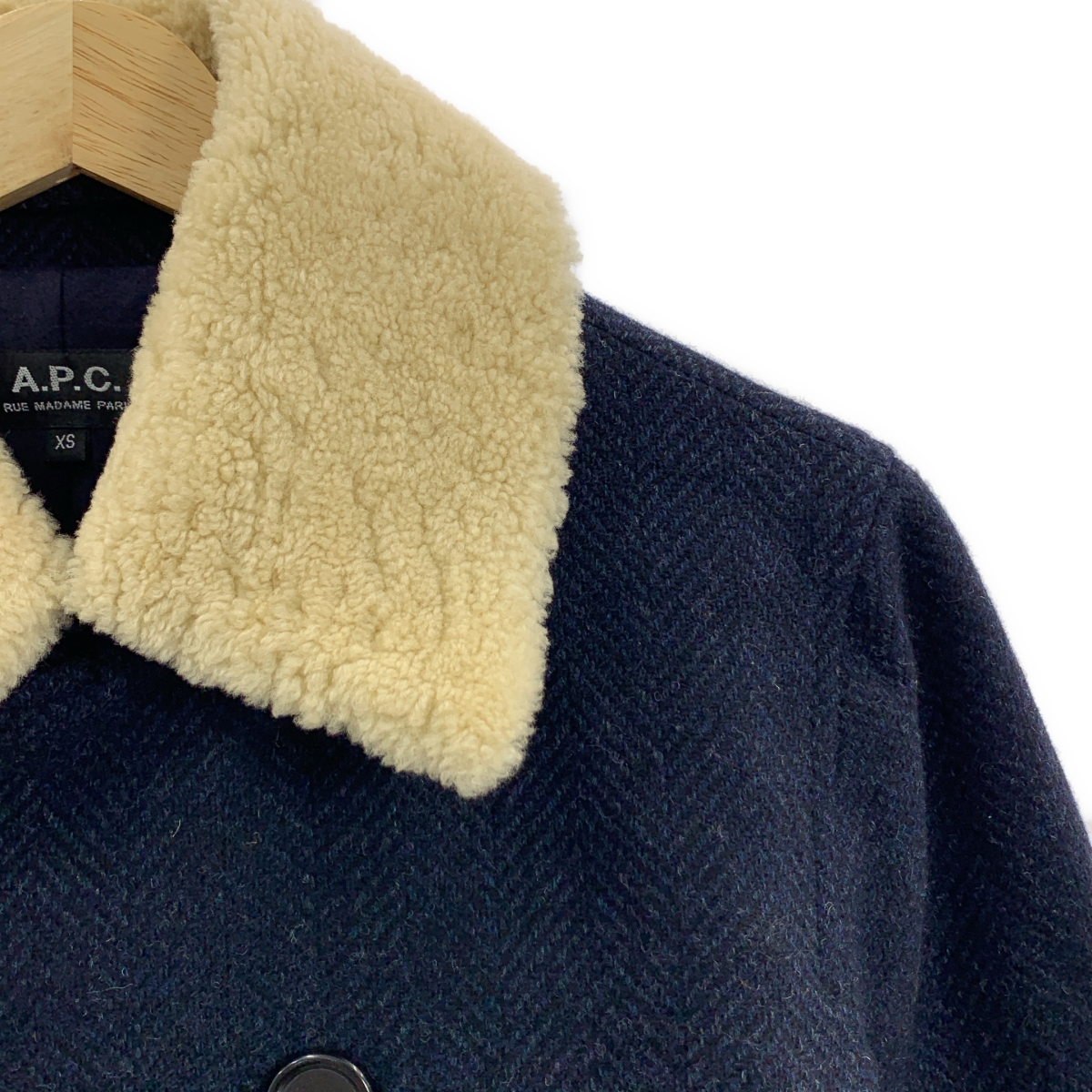 A.P.C. / アーペーセー 襟ムートン ヘリンボーンツイード Pコート ピーコート