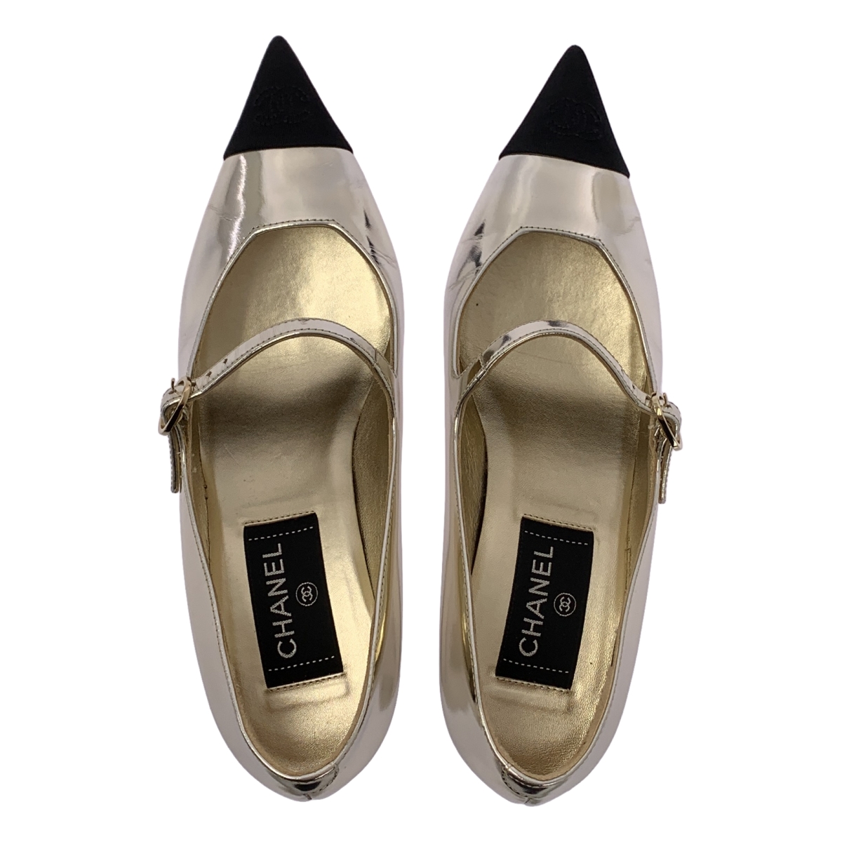 CHANEL / シャネル ココマーク メタリック バイカラー メリージェーン ポインテッドトゥ シューズ