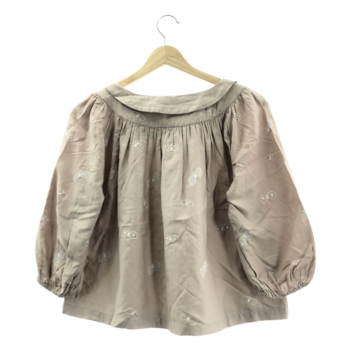 mina perhonen / ミナペルホネン choucho / ちょうちょ エンブロイダリー ギャザー 丸襟 シャツ ブラウス
