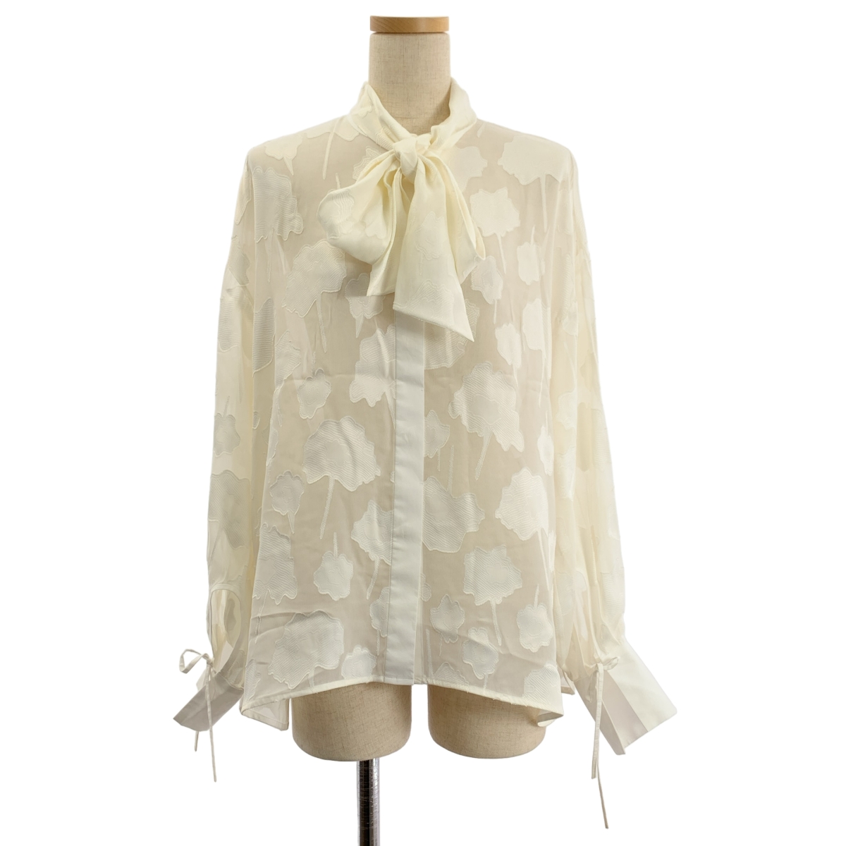 Drawer / ドゥロワー レーヨン フラワージャガードカフスリボンブラウス シャツ