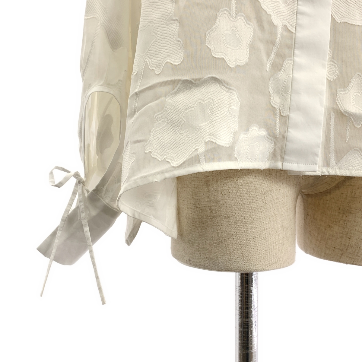 Drawer / ドゥロワー レーヨン フラワージャガードカフスリボンブラウス シャツ