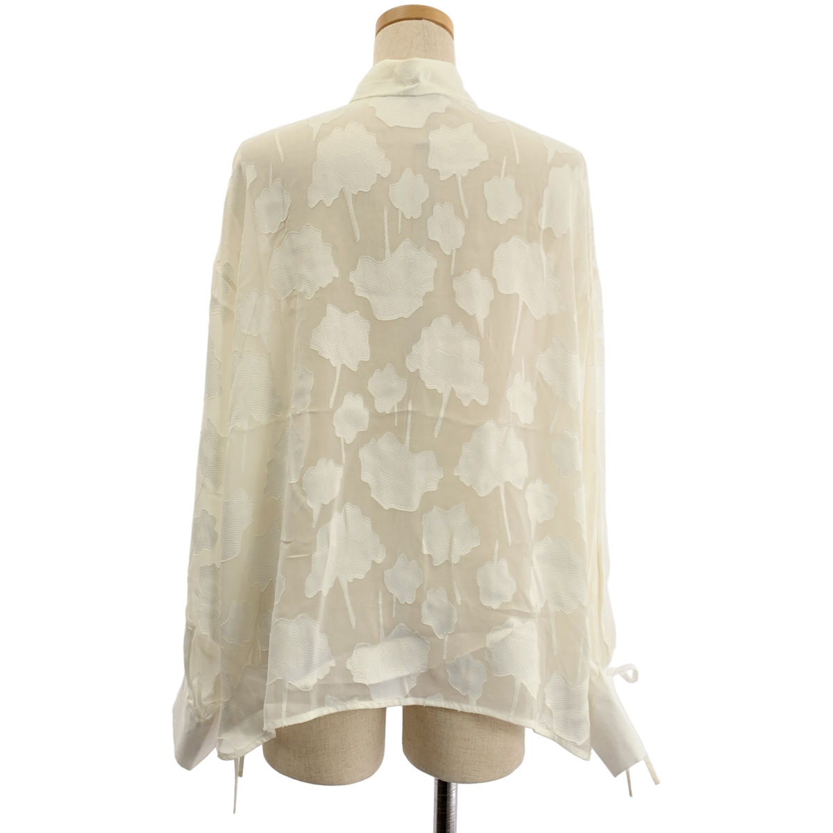 Drawer / ドゥロワー レーヨン フラワージャガードカフスリボンブラウス シャツ