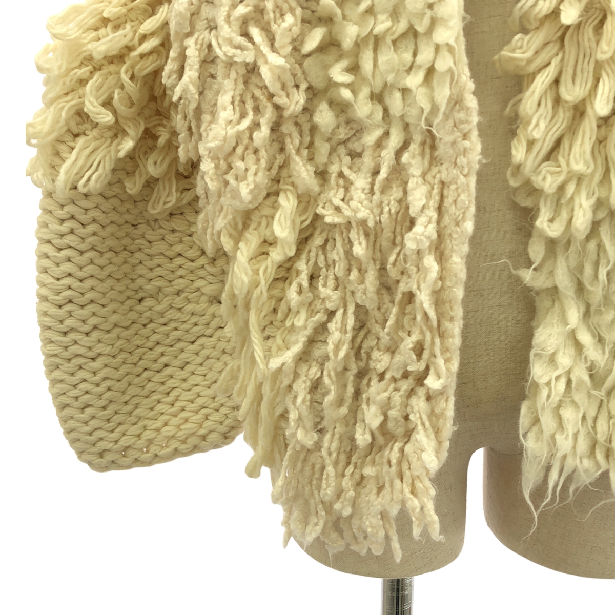 LEINWANDE / ラインヴァンド ウール フリンジ パッチワーク ハンドニット カーディガン