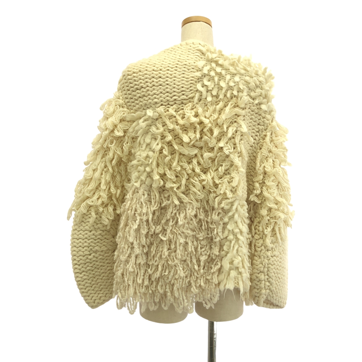 LEINWANDE / ラインヴァンド ウール フリンジ パッチワーク ハンドニット カーディガン