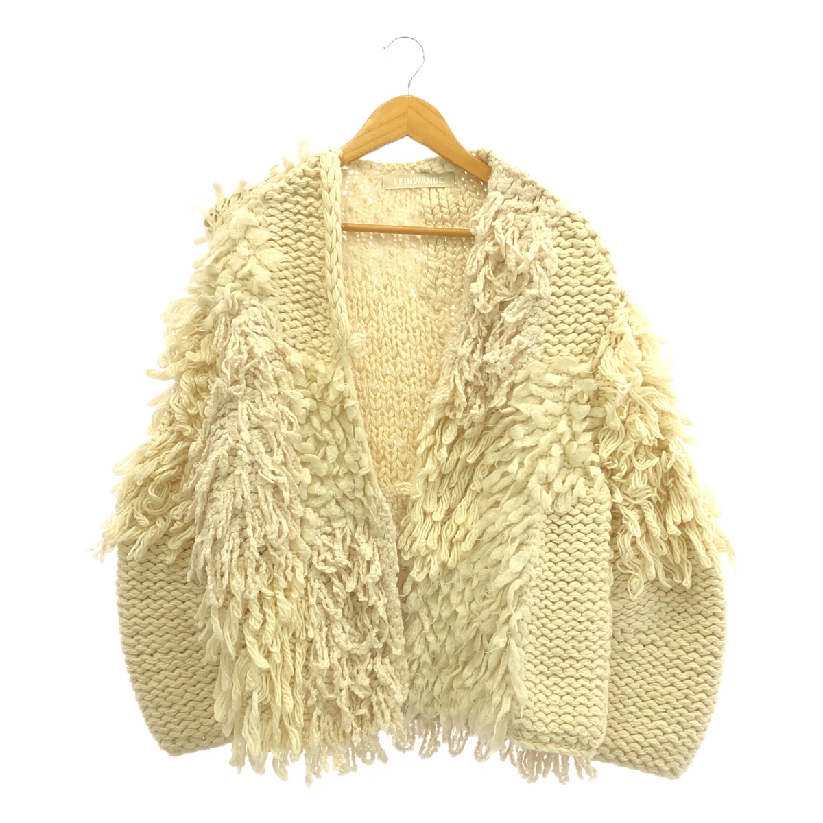 LEINWANDE / ラインヴァンド ウール フリンジ パッチワーク ハンドニット カーディガン