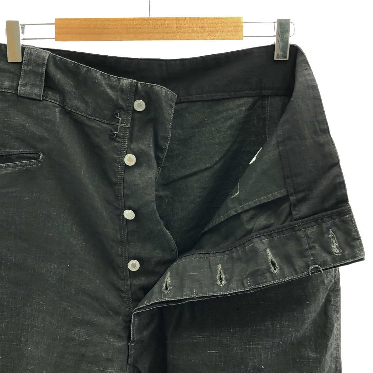 A.PRESSE / アプレッセ Vintage Black Linen Trousers / リネン ワイド トラウザーズ パンツ