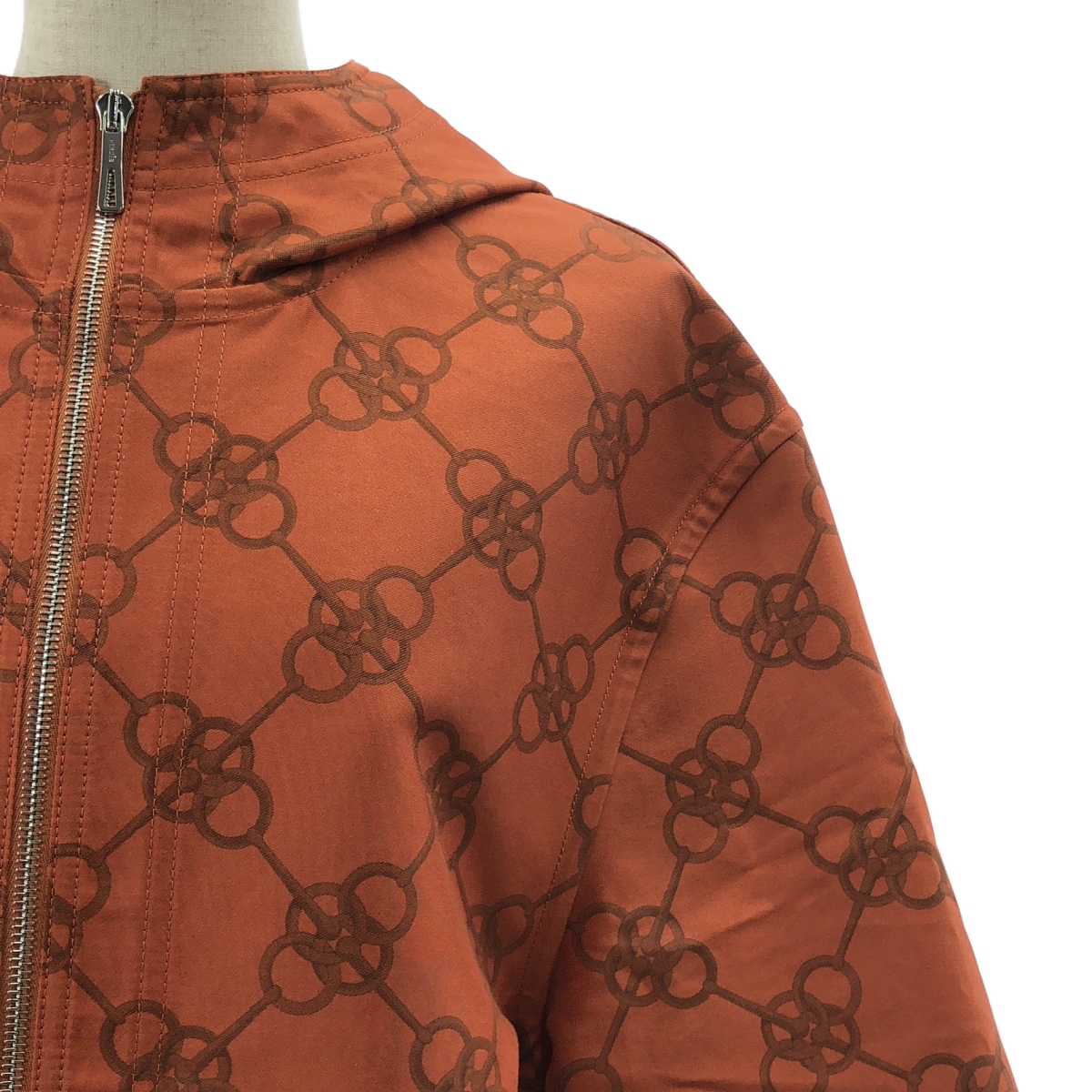 HERMES / エルメス Printed Canvas Snap Button Detail Hooded Jacket / 総柄 セリエボタン ジャケット ブルゾン フーディ