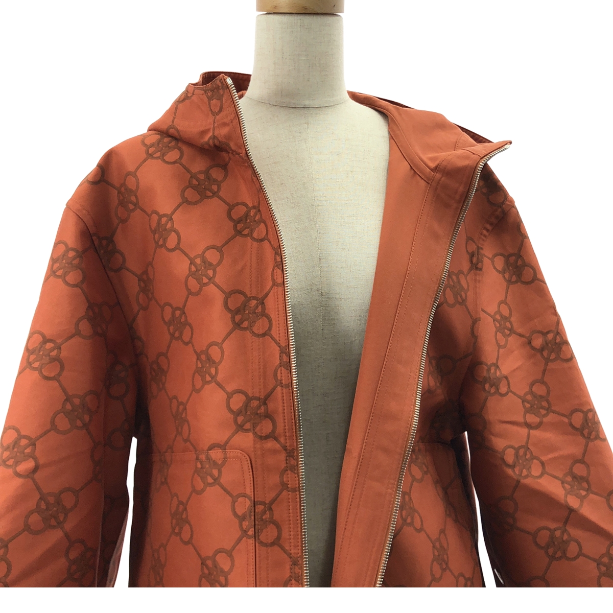 HERMES / エルメス Printed Canvas Snap Button Detail Hooded Jacket / 総柄 セリエボタン ジャケット ブルゾン フーディ