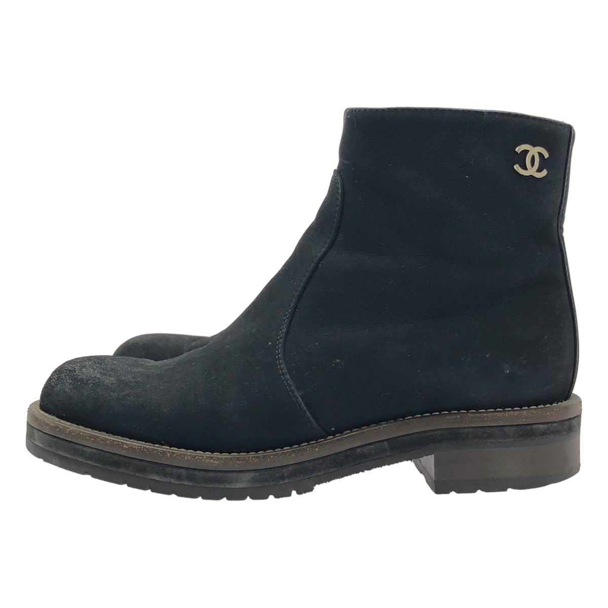 CHANEL / シャネル レザー ココマーク サイドジップ ショートブーツ