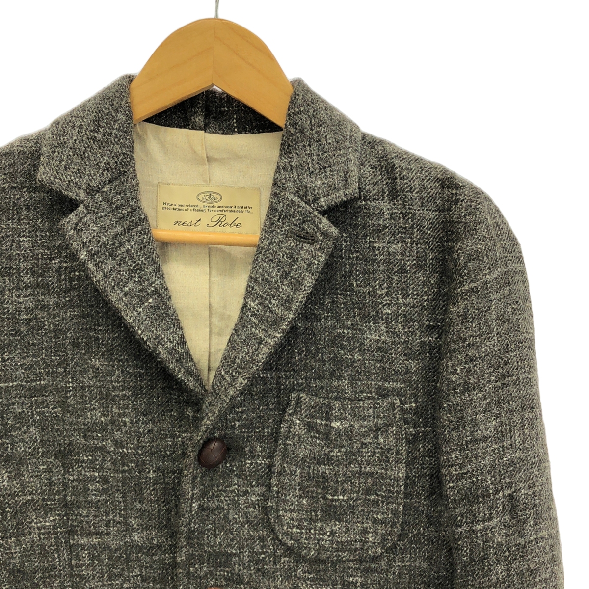 nest robe / ネストローブ ウール ツイード くるみボタン シングルジャケット / 総裏地