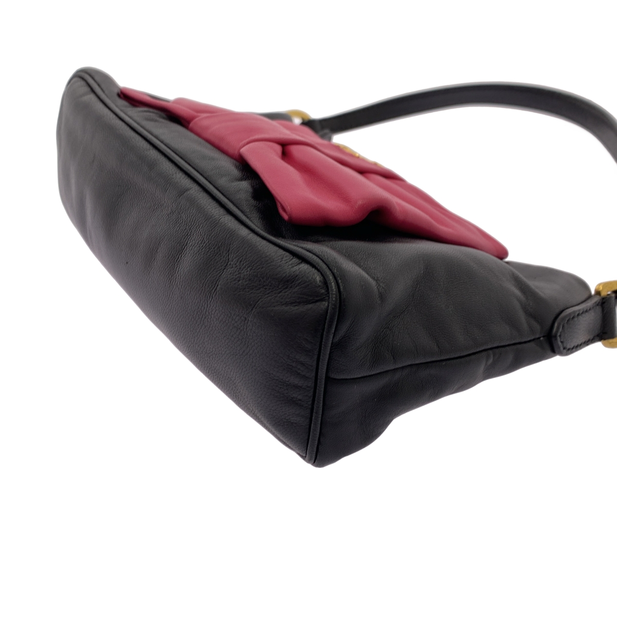 PRADA / プラダ レザー バイカラー リボン ハンドバッグ