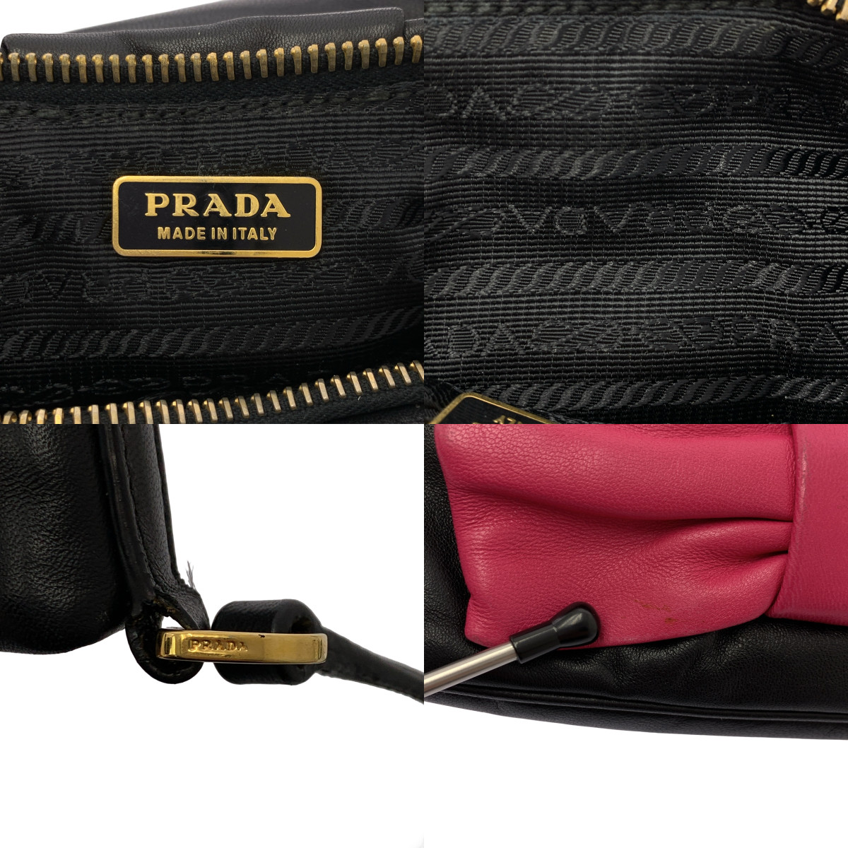 PRADA / プラダ レザー バイカラー リボン ハンドバッグ