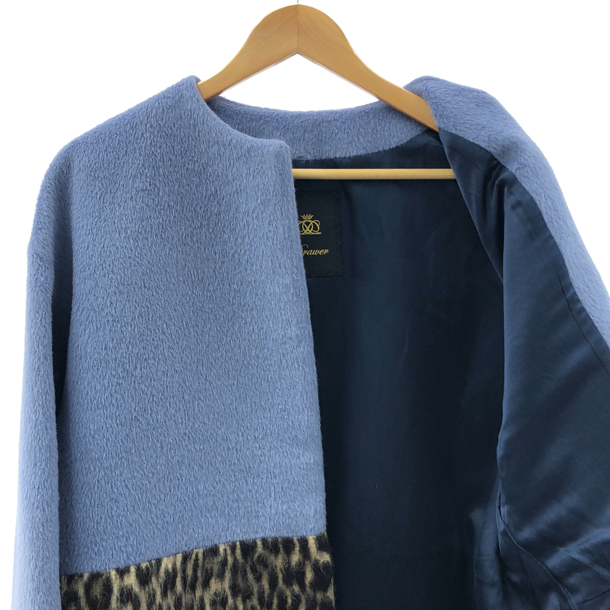 Drawer / ドゥロワー ファー付き レオパード ノーカラー ショートコート / 総裏地