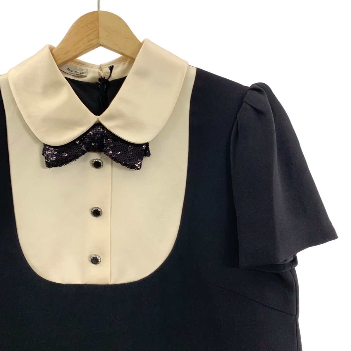 miu miu / ミュウミュウ ラウンドカラー スパンコール リボン ロング ワンピース