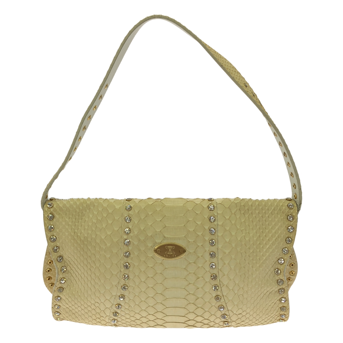 CELINE / セリーヌ パイソン レザー ビジュー 装飾 フラップ ワンショルダー ハンドバッグ