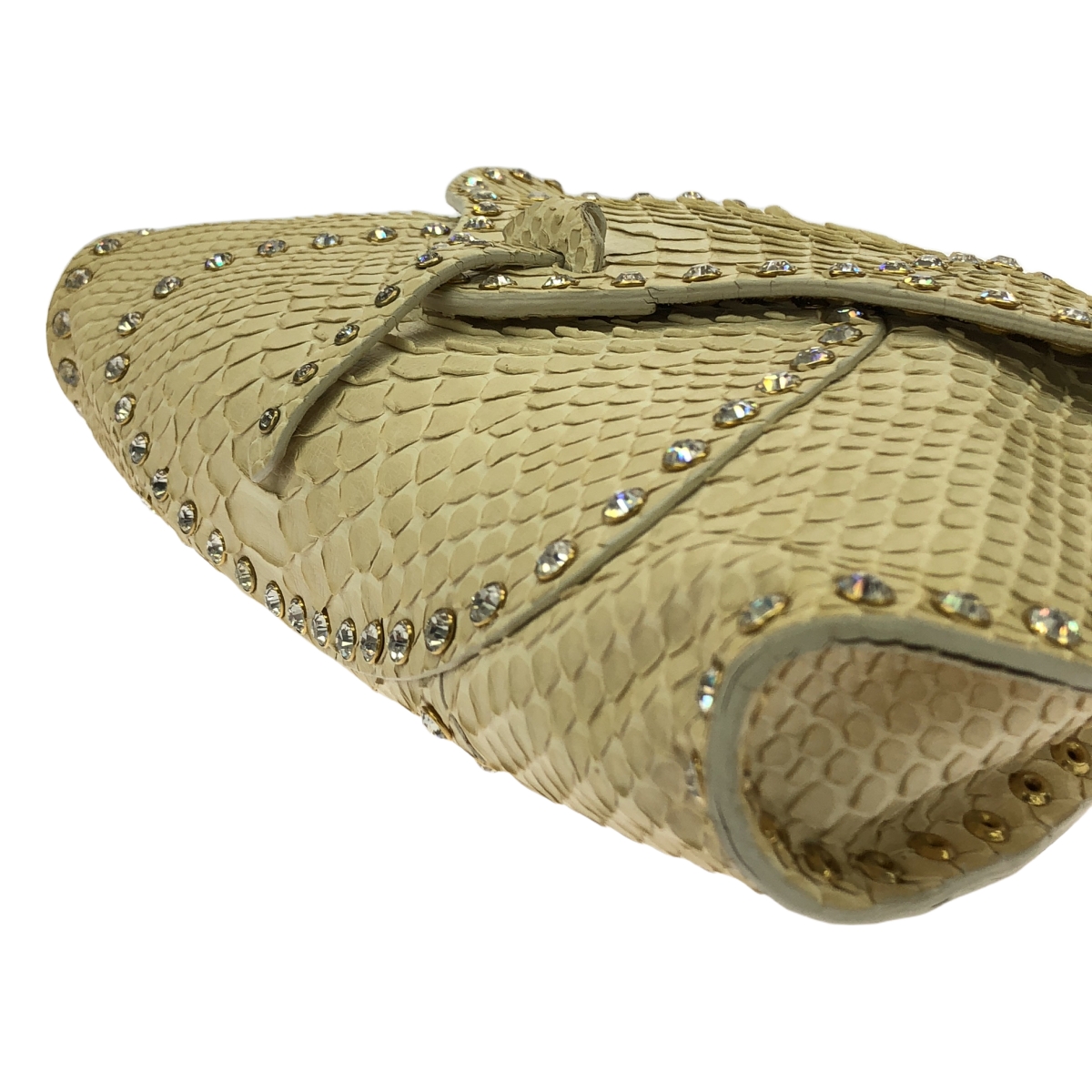 CELINE / セリーヌ パイソン レザー ビジュー 装飾 フラップ ワンショルダー ハンドバッグ