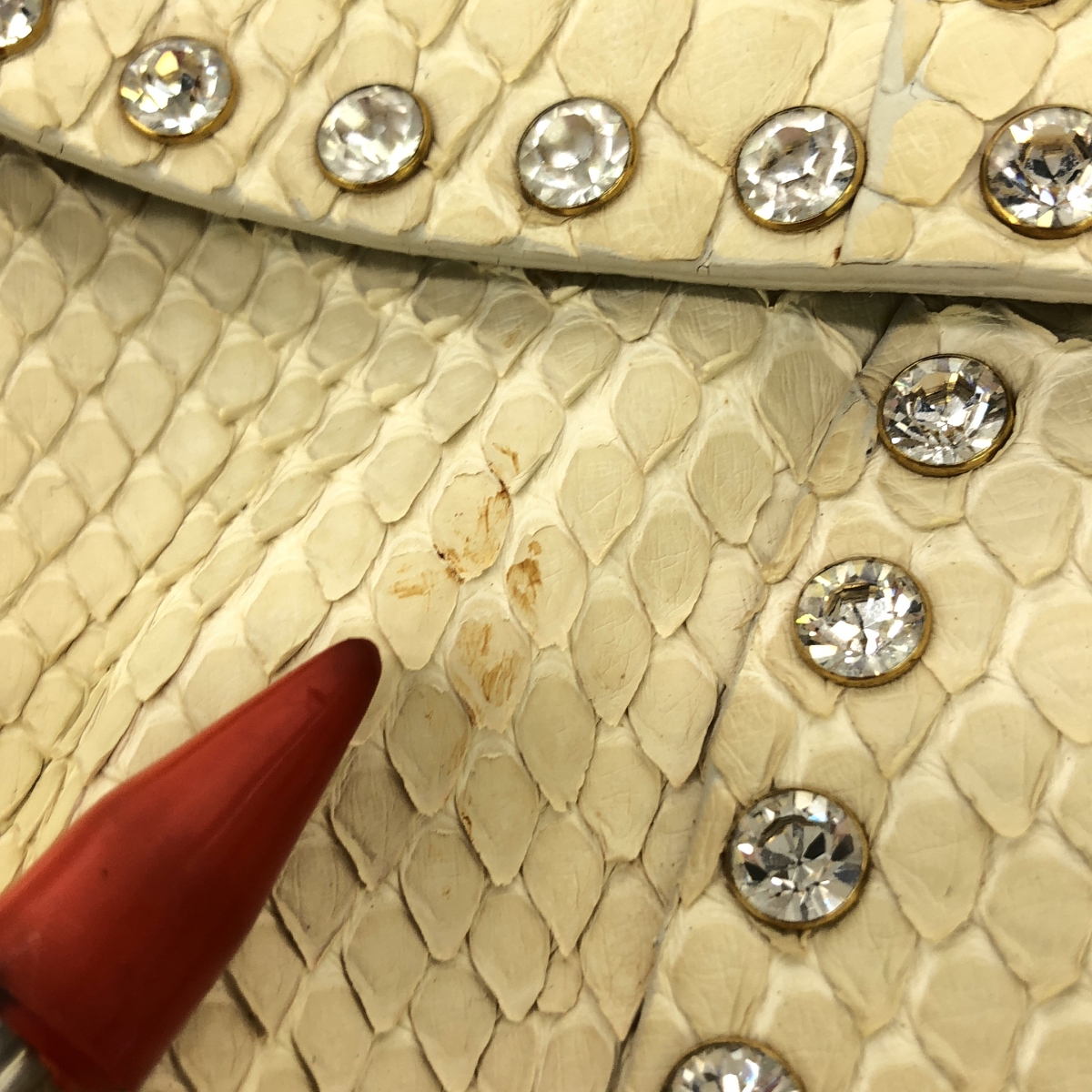 CELINE / セリーヌ パイソン レザー ビジュー 装飾 フラップ ワンショルダー ハンドバッグ