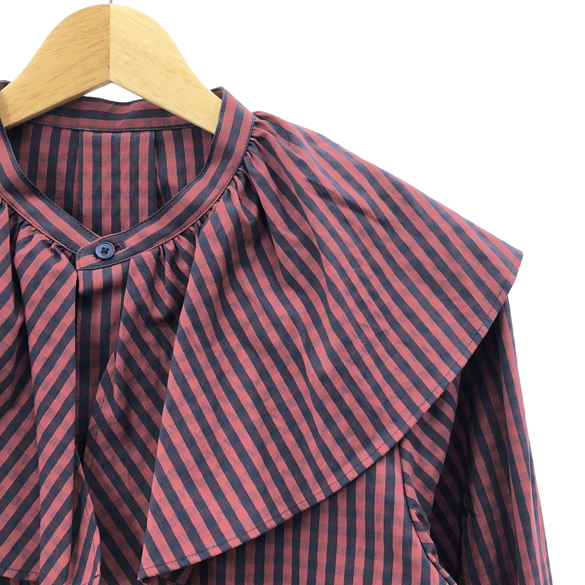 その他 ストレッチ チェック シャーティング ケープカラー ブラウス