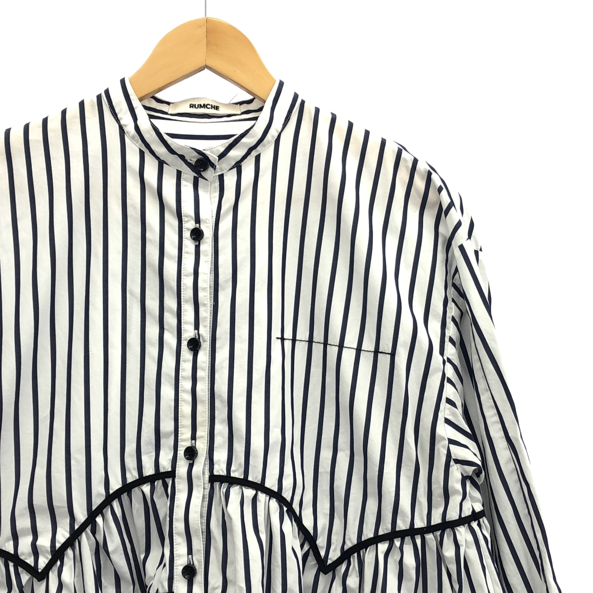 RUMCHE / ラム・シェ Piping Gathered Blouse ストライプ パイピング ギャザー ブラウス