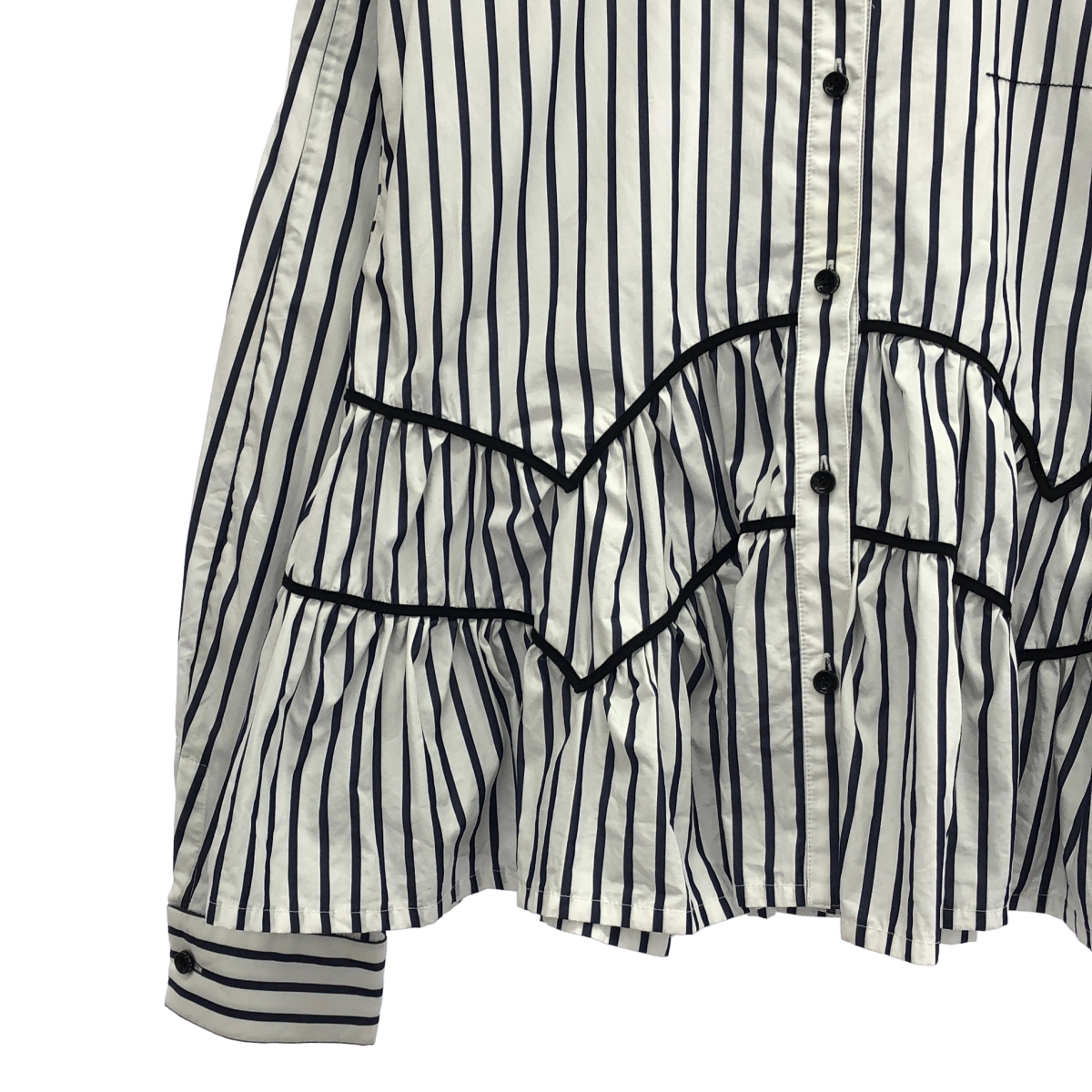 RUMCHE / ラム・シェ Piping Gathered Blouse ストライプ パイピング ギャザー ブラウス