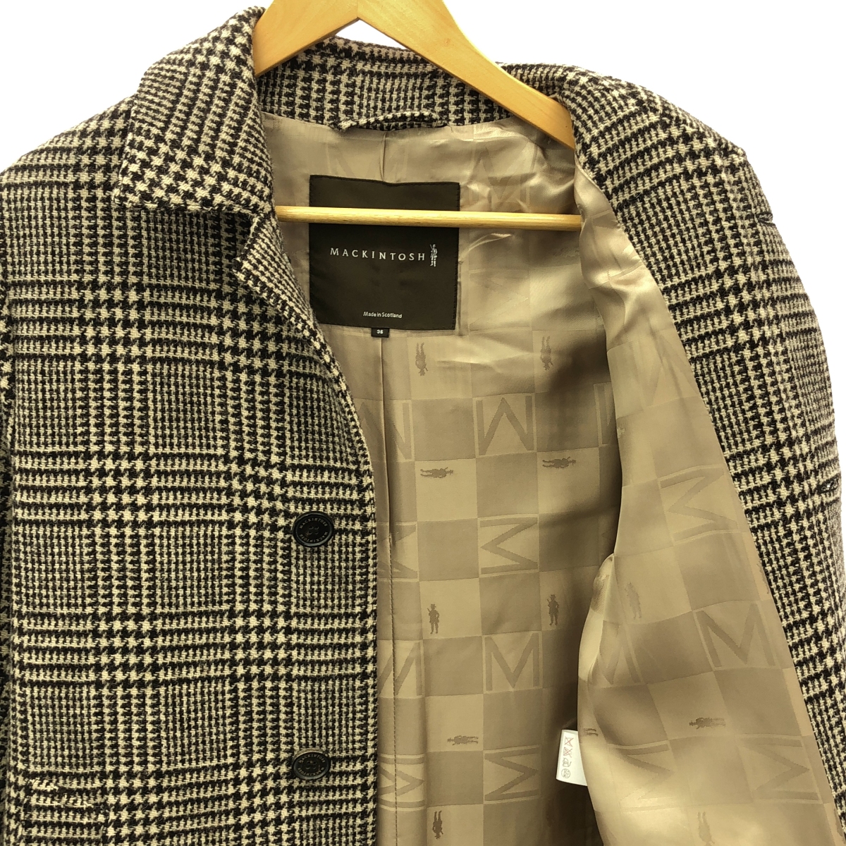 MACKINTOSH / マッキントッシュ ウール ツイード チンストラップ フライフロント コート / ロゴ総裏地