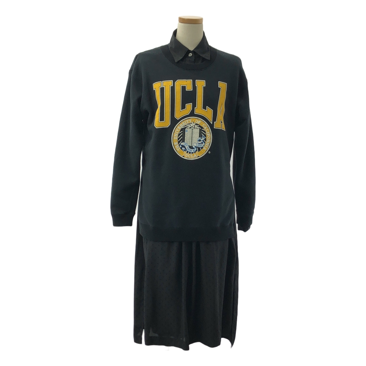 JUNYA WATANABE COMME des GARCONS / ジュンヤワタナベ カレッジロゴ ドット ドッキング シャツワンピース