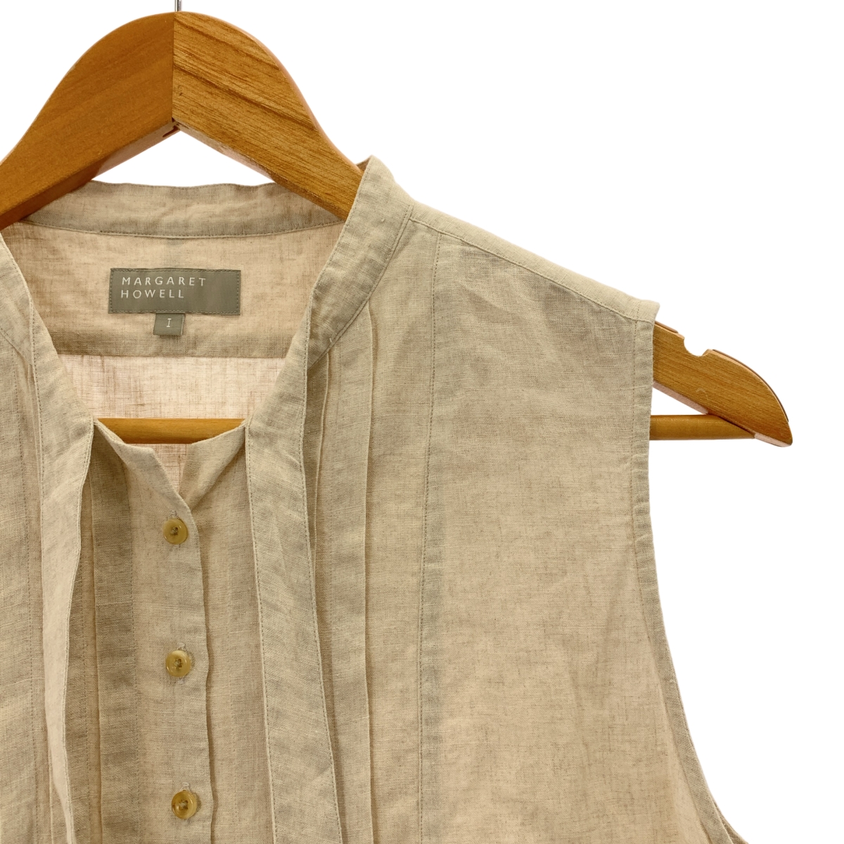 MARGARET HOWELL / マーガレットハウエル リネン ピンタック ノースリーブシャツ