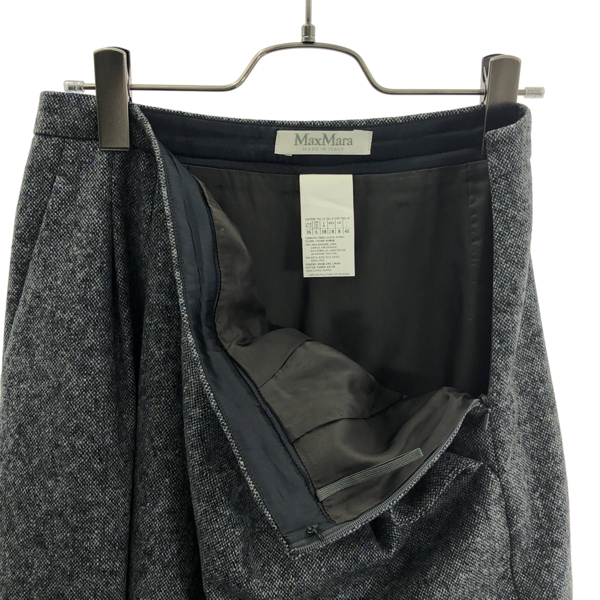 Max Mara / マックスマーラ ウール シルク ツイード タックスカート