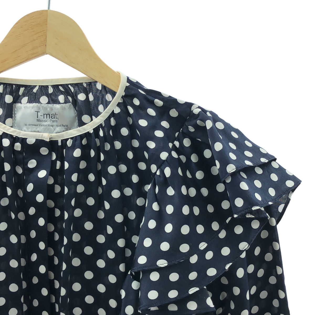 Drawer / ドゥロワー ×T-mat Masaki-Paris ドット シルクコットン フリル ブラウス
