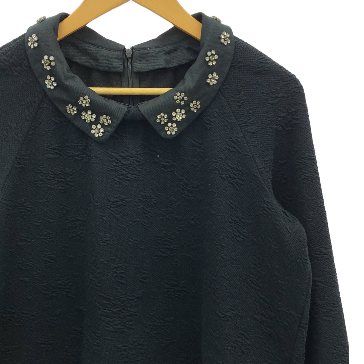 その他 ジャガード バックジップ ワンピース / ビジュー装飾 付け襟 着脱可