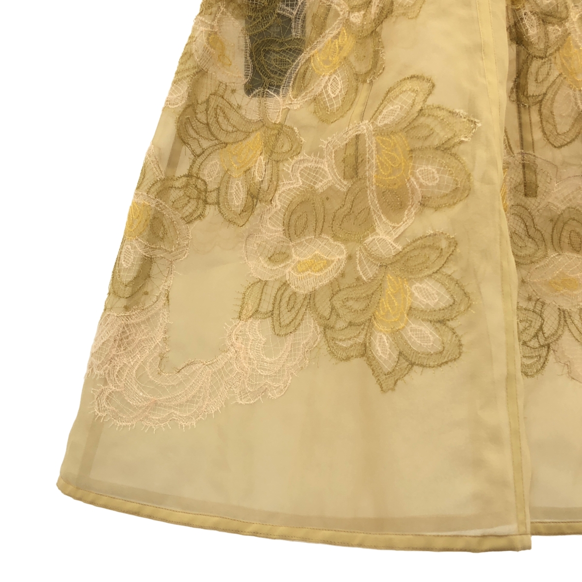 その他 シルク チュール ドッキング レース装飾 シアー ノースリーブワンピース