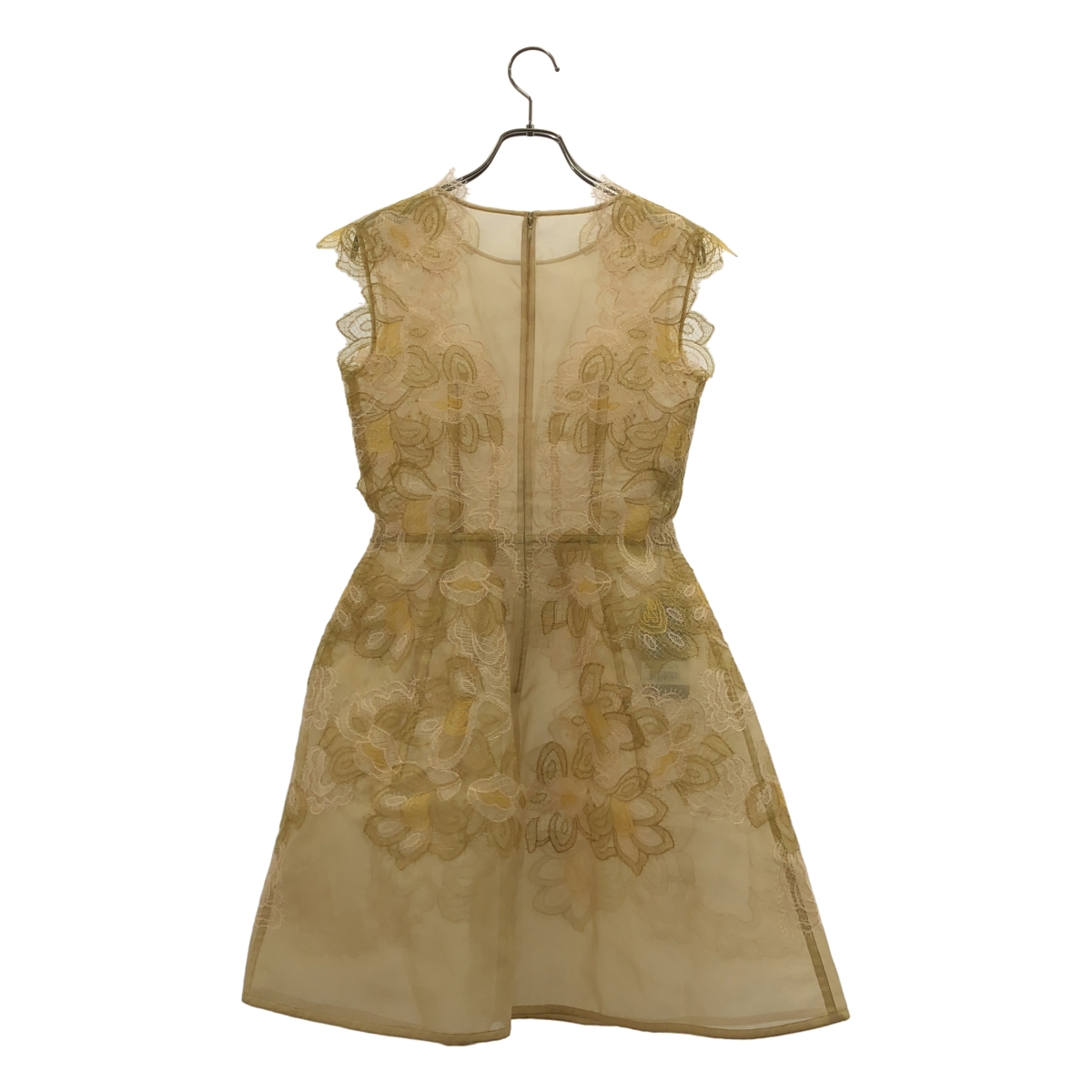 その他 シルク チュール ドッキング レース装飾 シアー ノースリーブワンピース